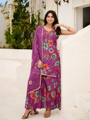 Purple Georgette Floral Printed Sharara Set
