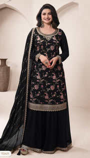Black Embroidered Sharara Suit with Dupatta